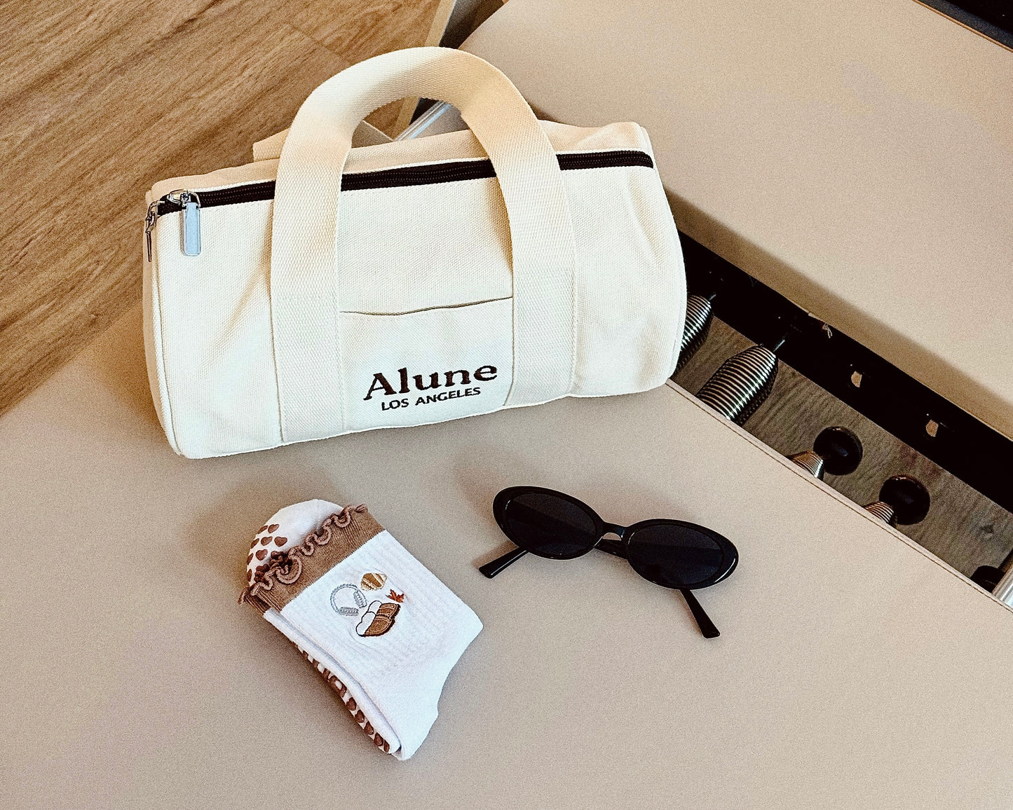 Cozy, Autumn, Fall, croissant, airpods, headphone, golden leaves, leaf, UGG, boots, Non-slip Grip Socks for Pilates, Lagree, yoga, barre, and daily wearing