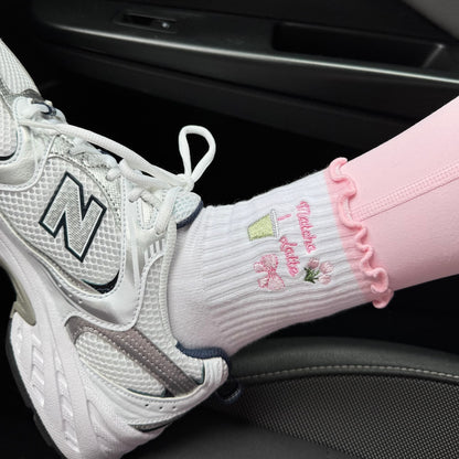 Pink Matcha, Ribbon, Tulips, Non-slip Grip Socks for Pilates, yoga, barre, and daily wearing